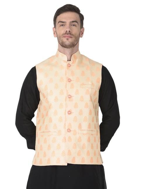 sg leman peach regular fit printed waistcoats