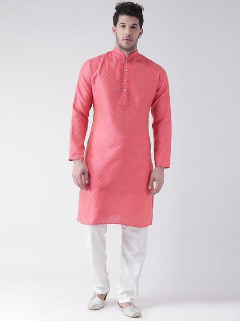 sg leman pink printed mandarin collar kurta set