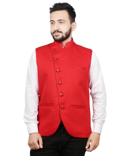 sg leman red regular fit waistcoats