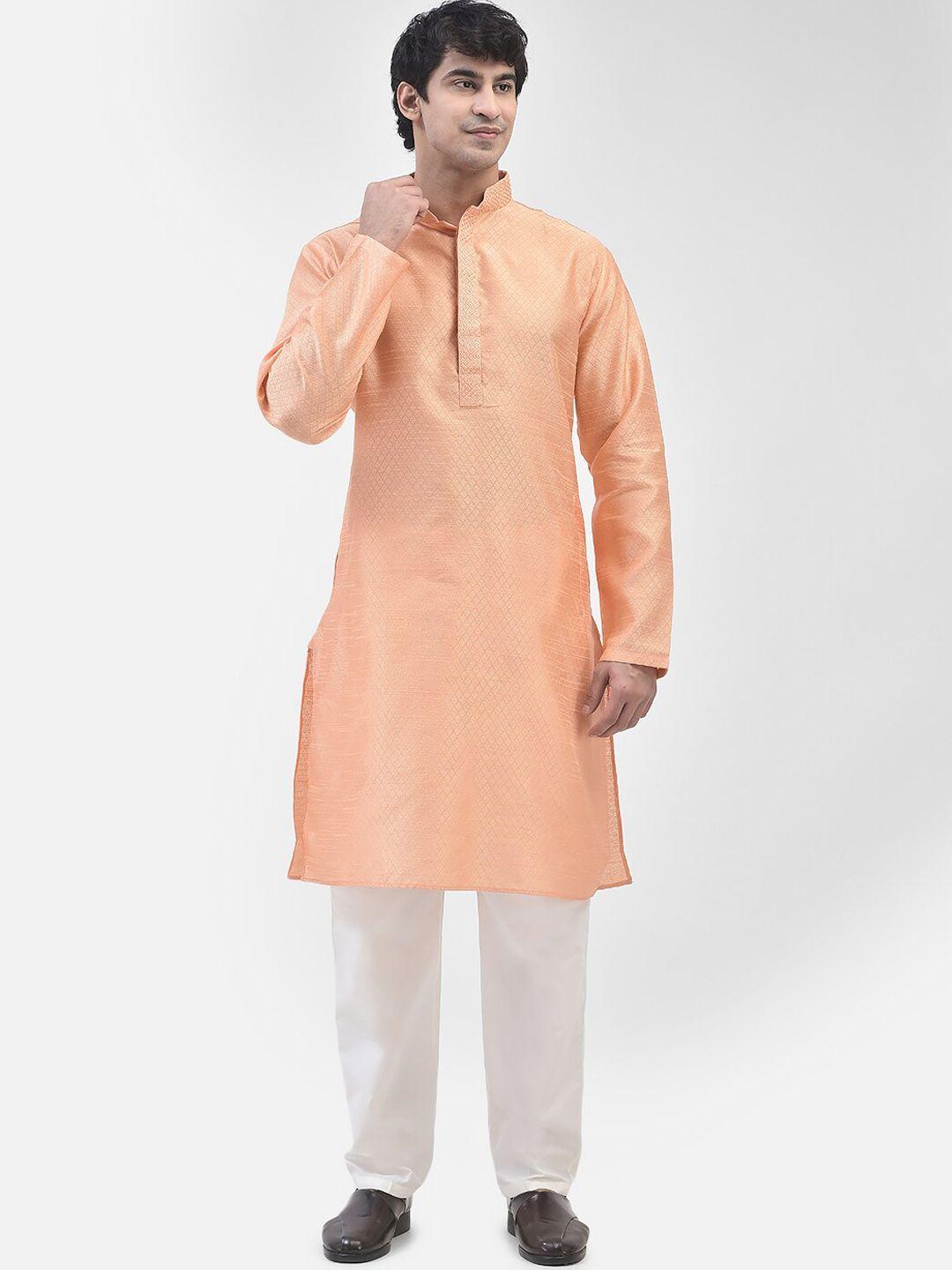 sg leman self design mandarin collar raw silk kurta with pyjamas