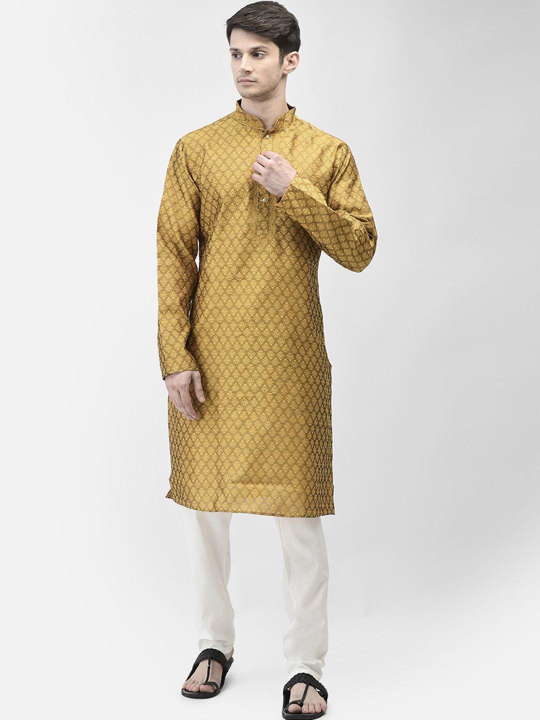 sg leman woven design mandarin collar thread work raw silk kurta with pyjamas