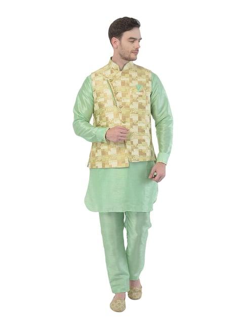 sg rajasahab green printed kurta & pant set with jacket