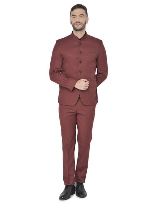 sg rajasahab maroon regular fit two piece suit