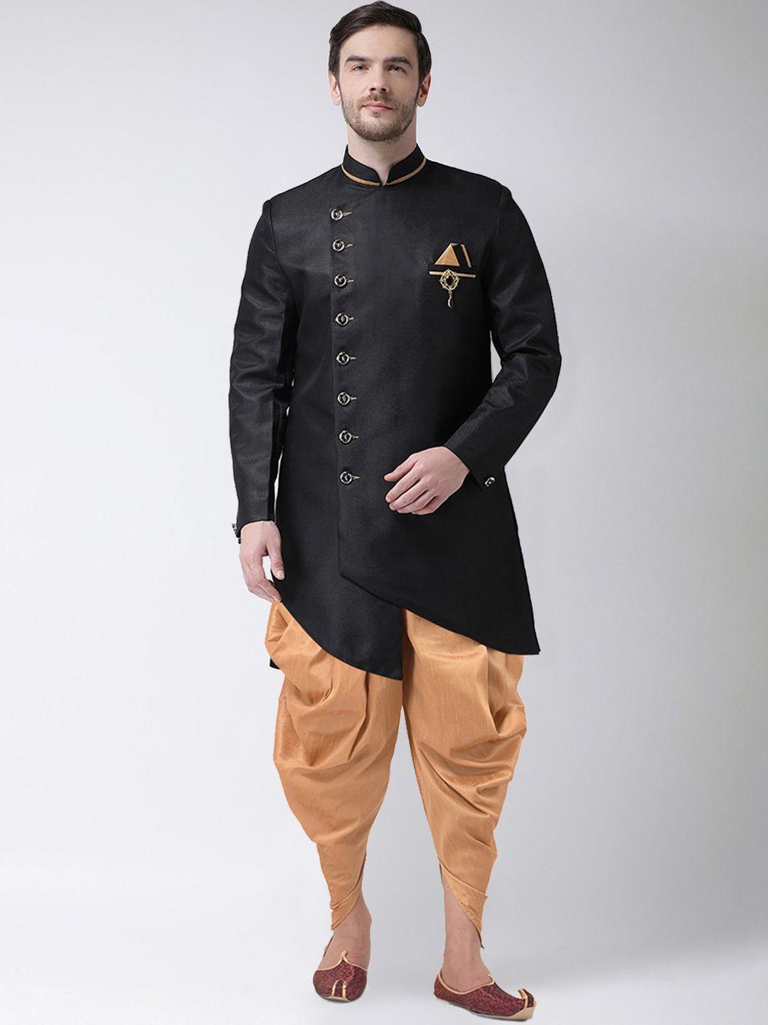 sg rajasahab men black & golden solid sherwani