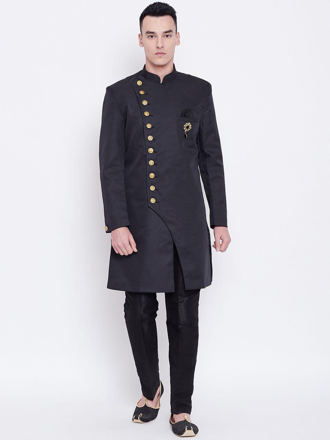 sg rajasahab men black solid sherwani