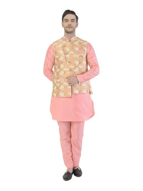 sg rajasahab peach printed kurta & pant set with jacket