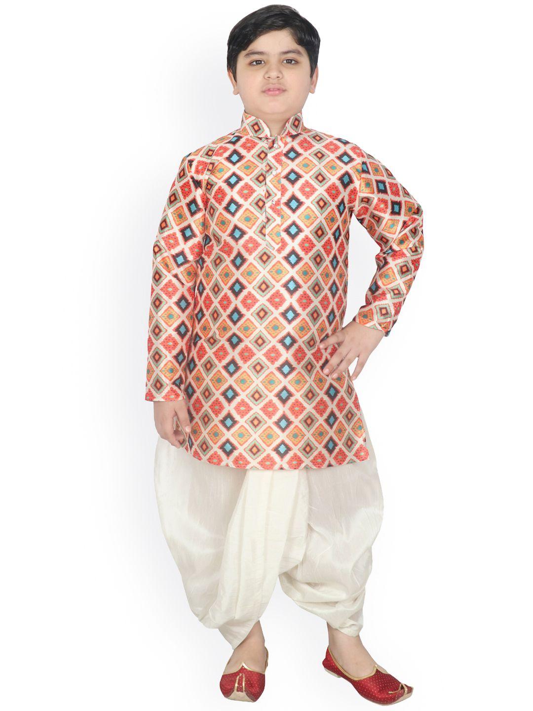 sg yuvraj boys abstract printed kurta with dhoti pants