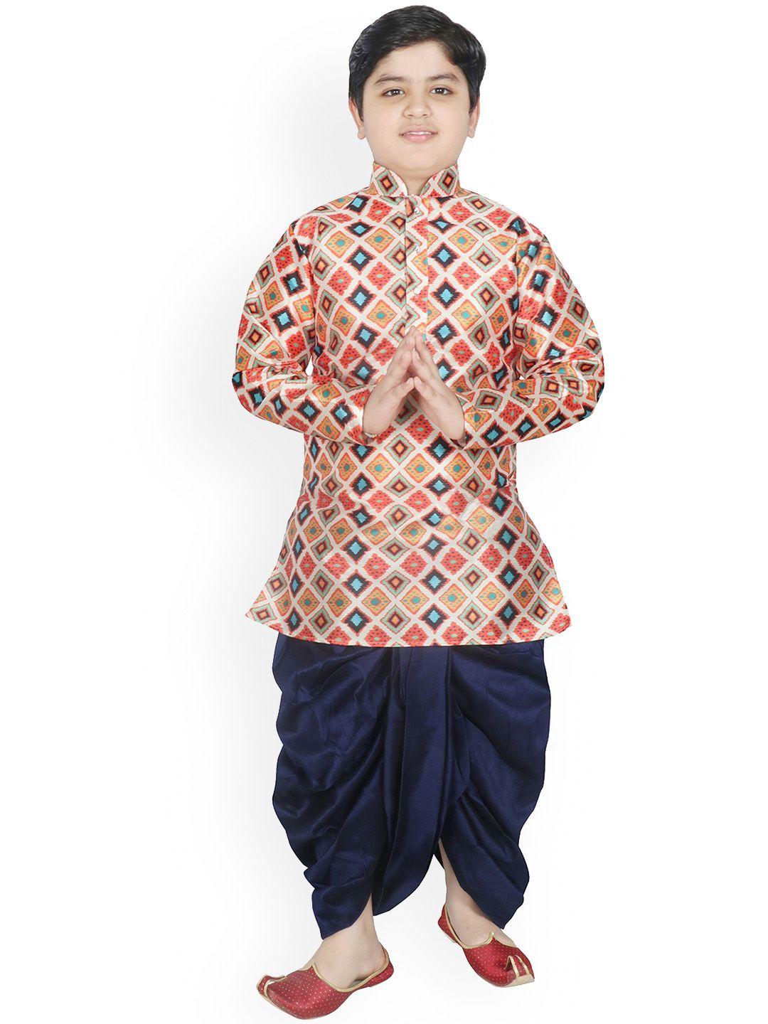 sg yuvraj boys abstract printed kurta with dhoti pants