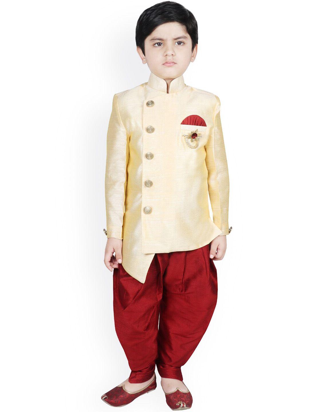 sg yuvraj boys beige & maroon solid sherwani set