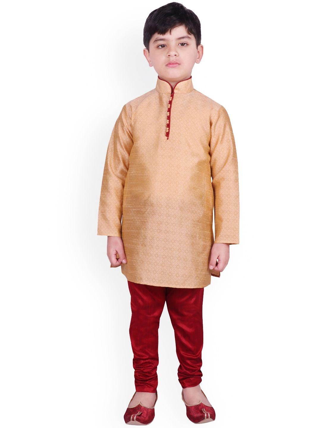 sg yuvraj boys beige & red self design kurta with pyjamas