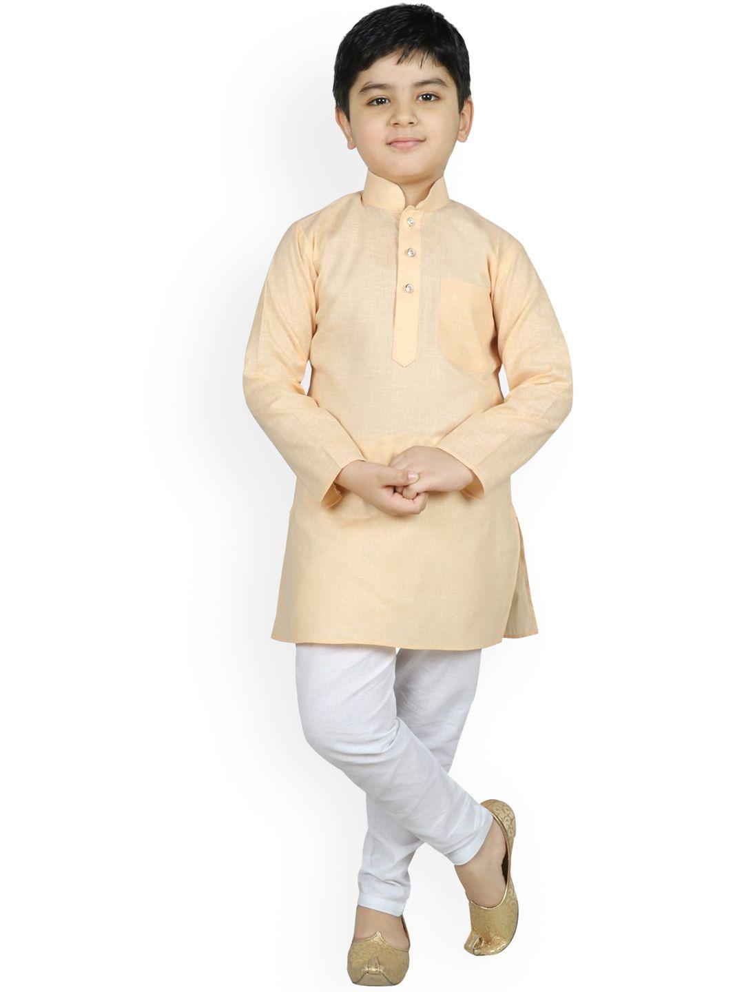 sg yuvraj boys beige pure cotton kurta with pyjamas
