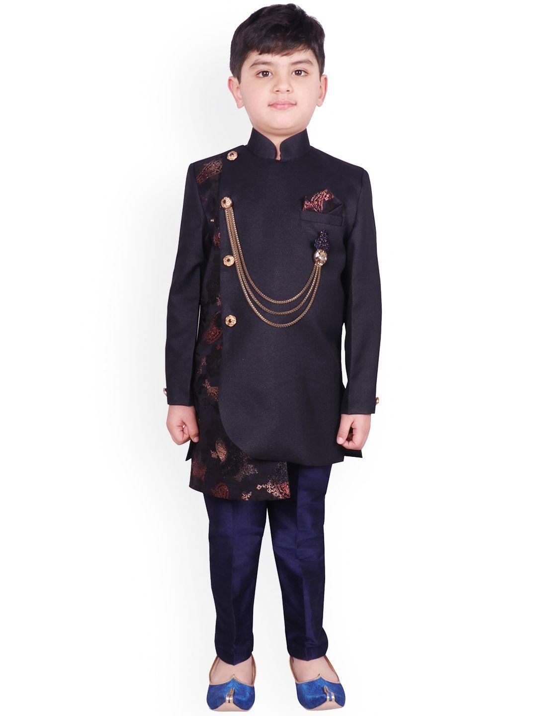 sg yuvraj boys black & blue silk sherwani set