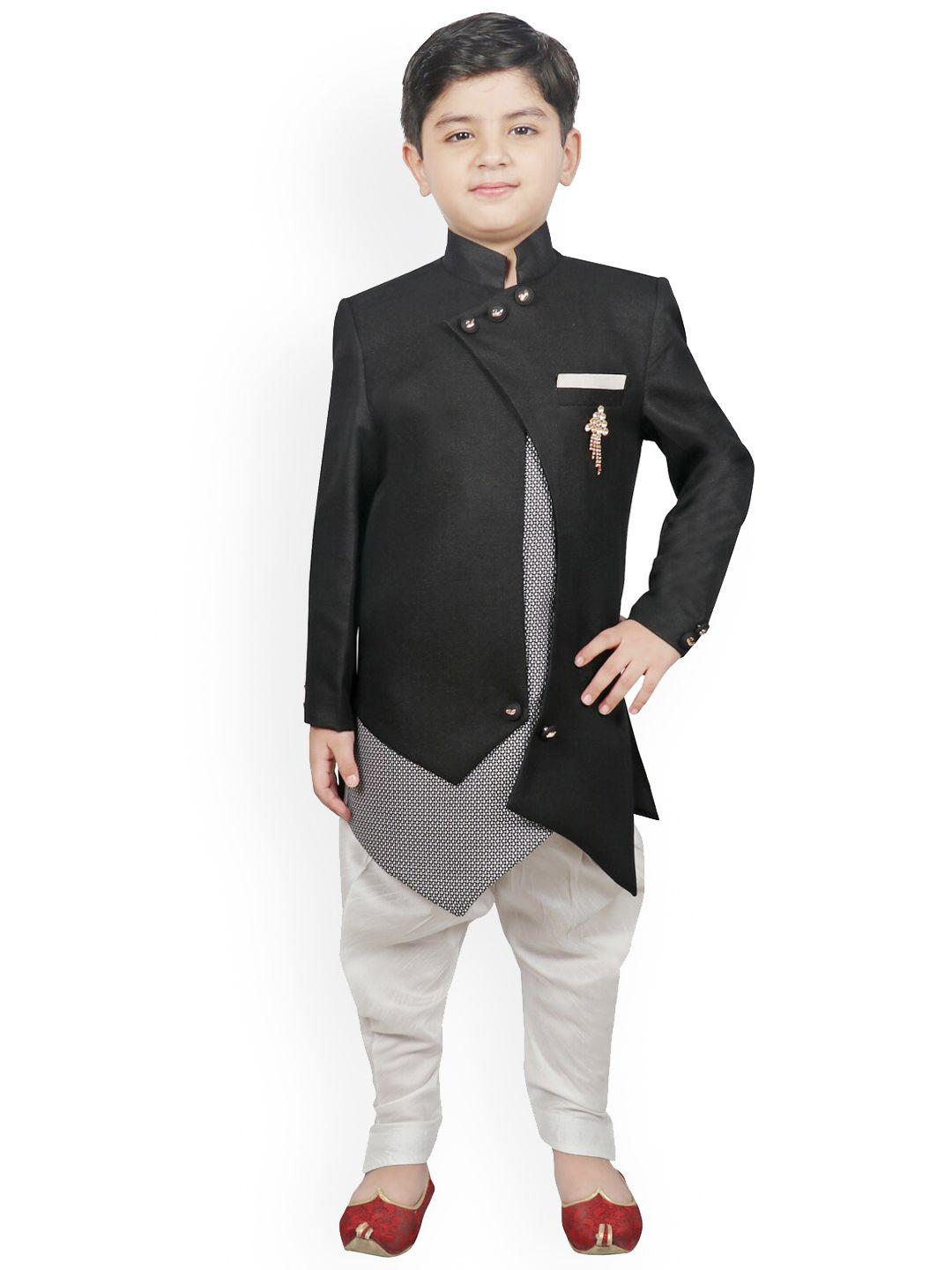 sg yuvraj boys black & white solid sherwani set