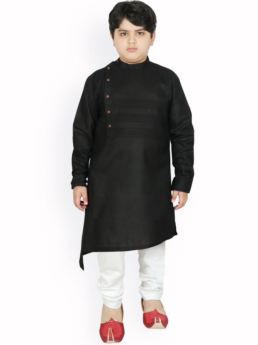 sg yuvraj boys black pure cotton kurta with churidar