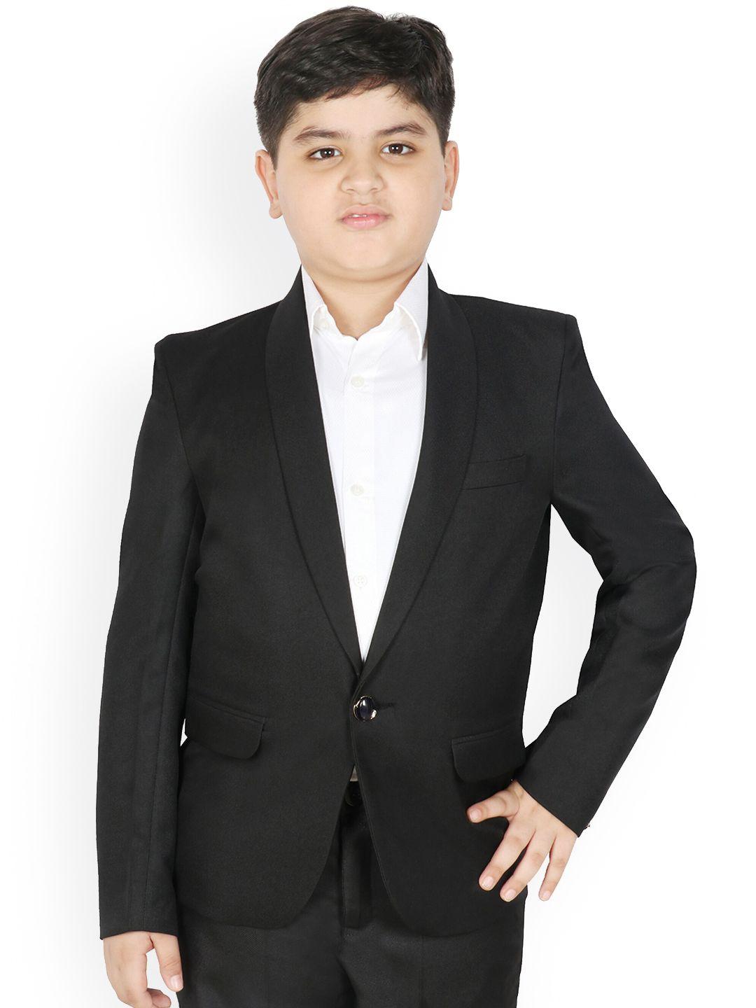 sg yuvraj boys black solid single-breasted blazer