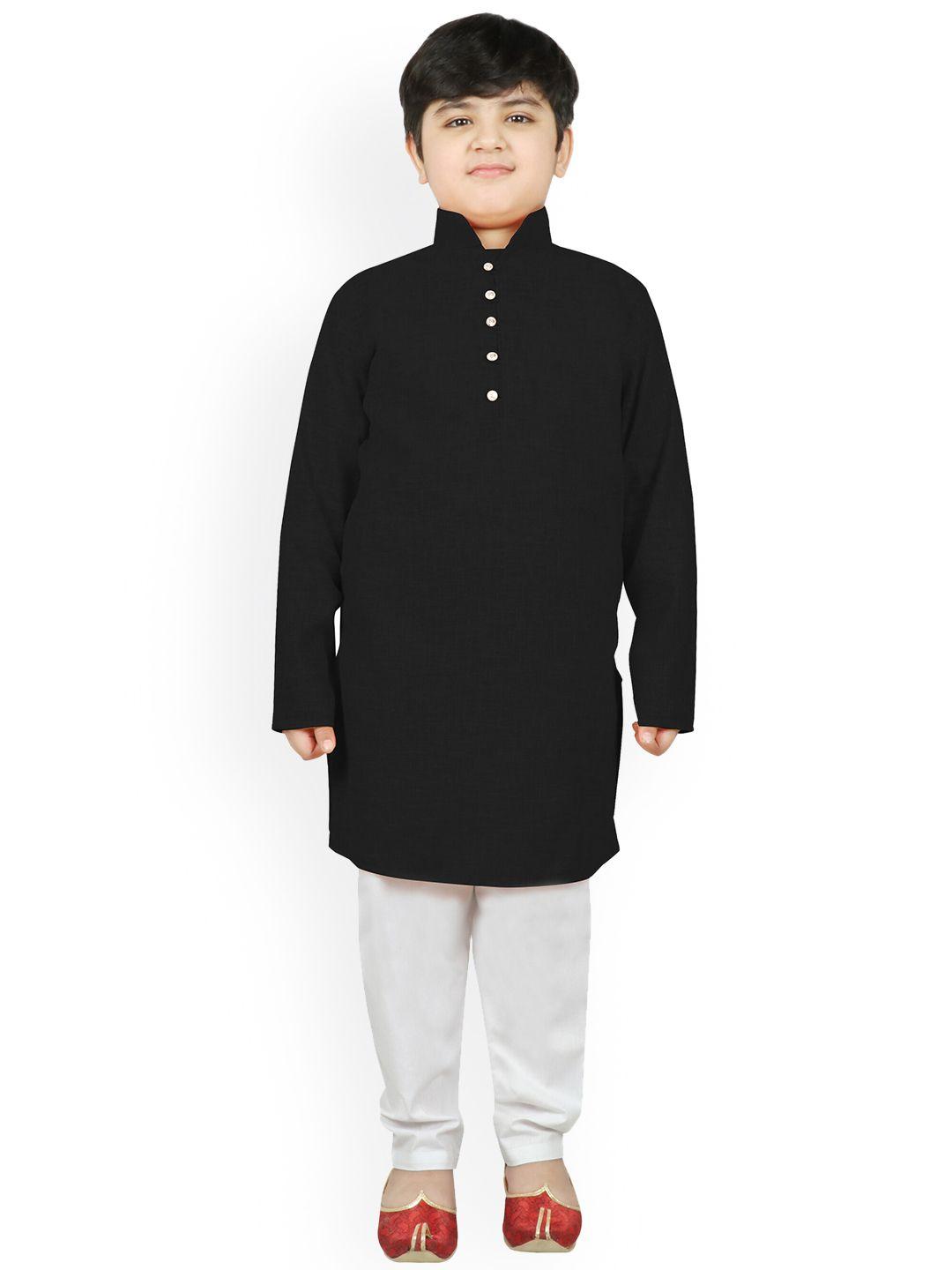 sg yuvraj boys black thread work kurta with pyjamas