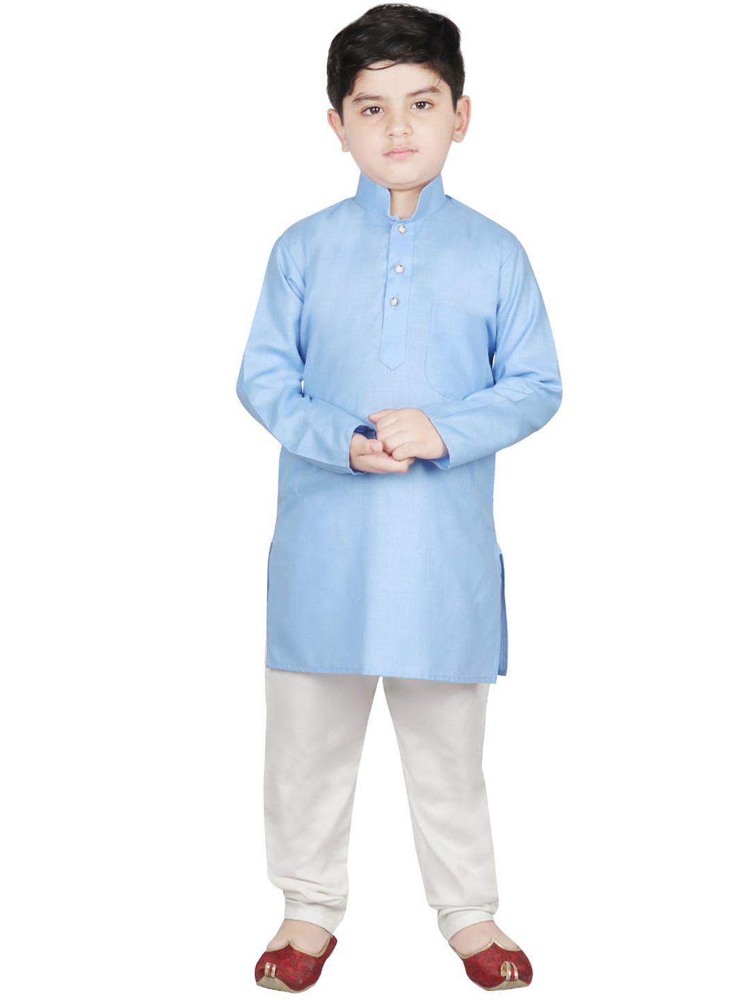 sg yuvraj boys blue & white solid kurta with pyjamas