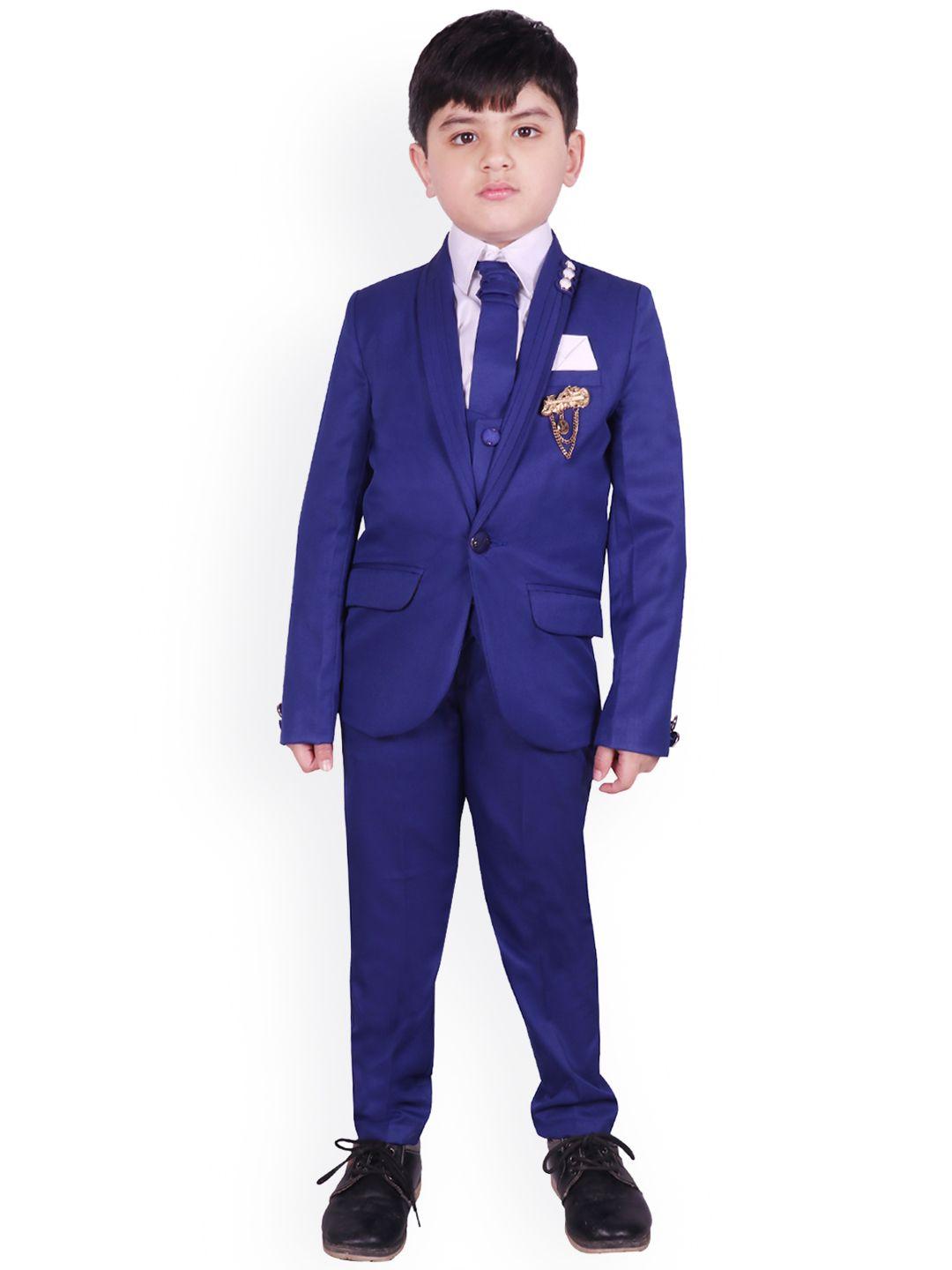 sg yuvraj boys blue & white solid tuxedo party suit