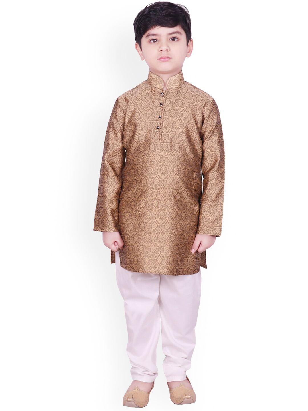 sg yuvraj boys brown ethnic motifs printed kurta set
