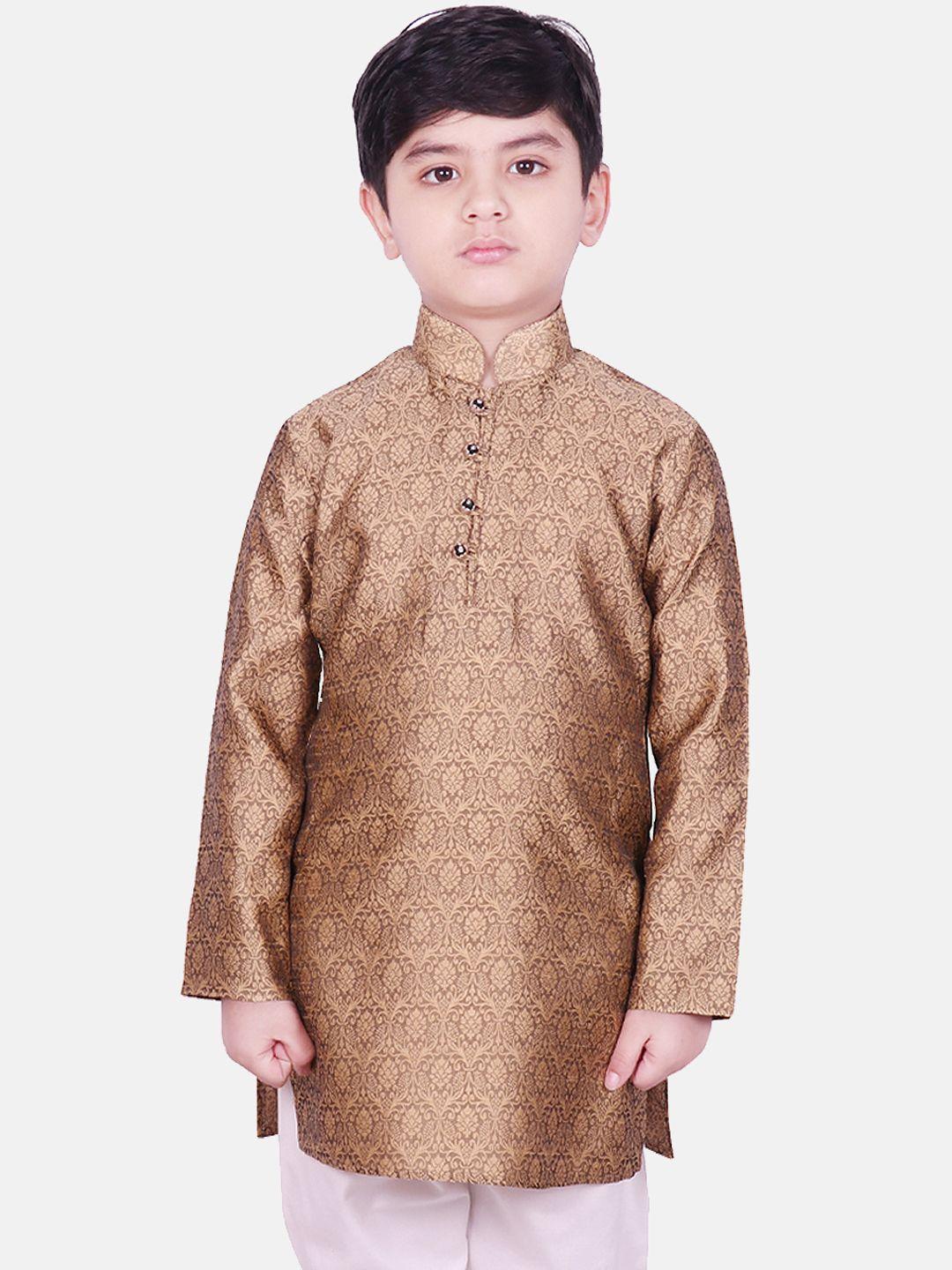 sg yuvraj boys brown woven design straight kurta