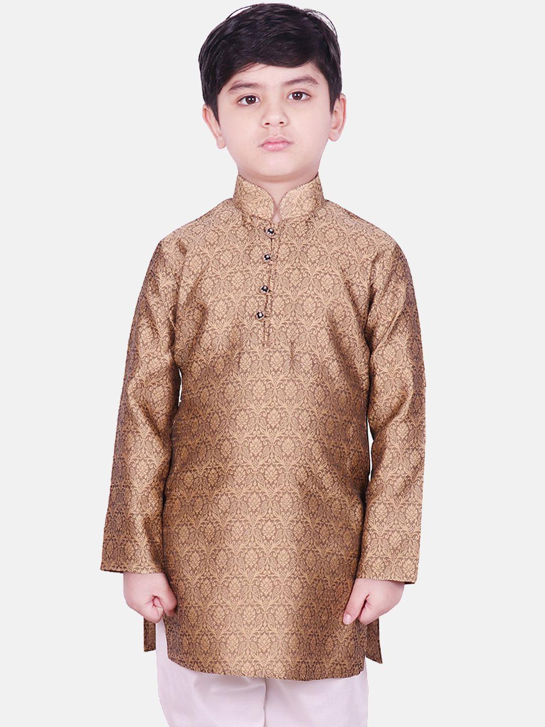 sg yuvraj boys brown woven design straight kurta