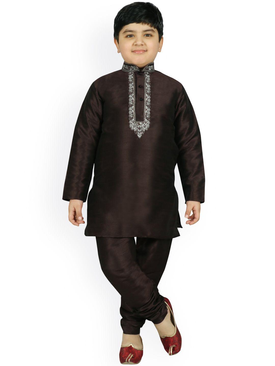 sg yuvraj boys coffee brown solid kurta with pyjamas