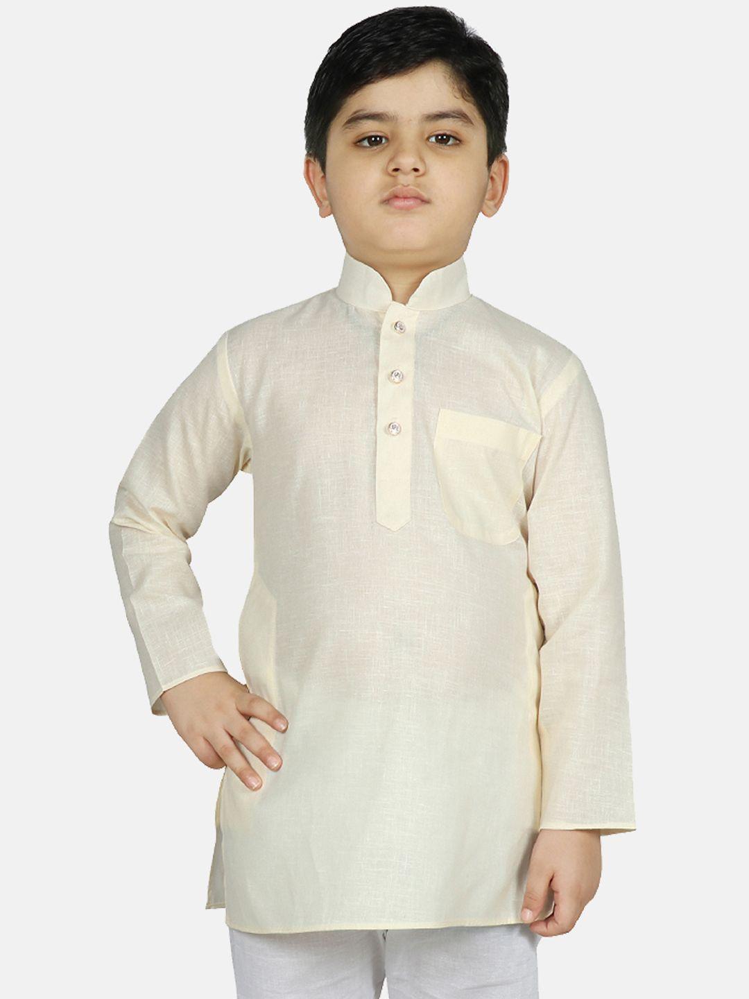 sg yuvraj boys cream-coloured solid straight kurta