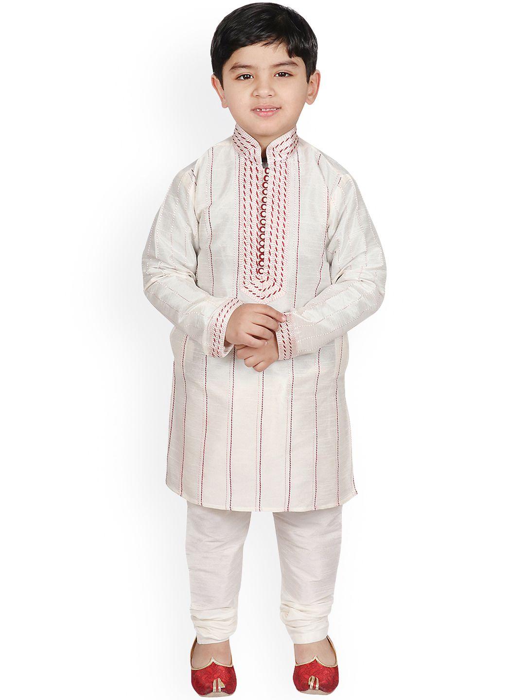 sg yuvraj boys cream-coloured striped kurta with pyjamas