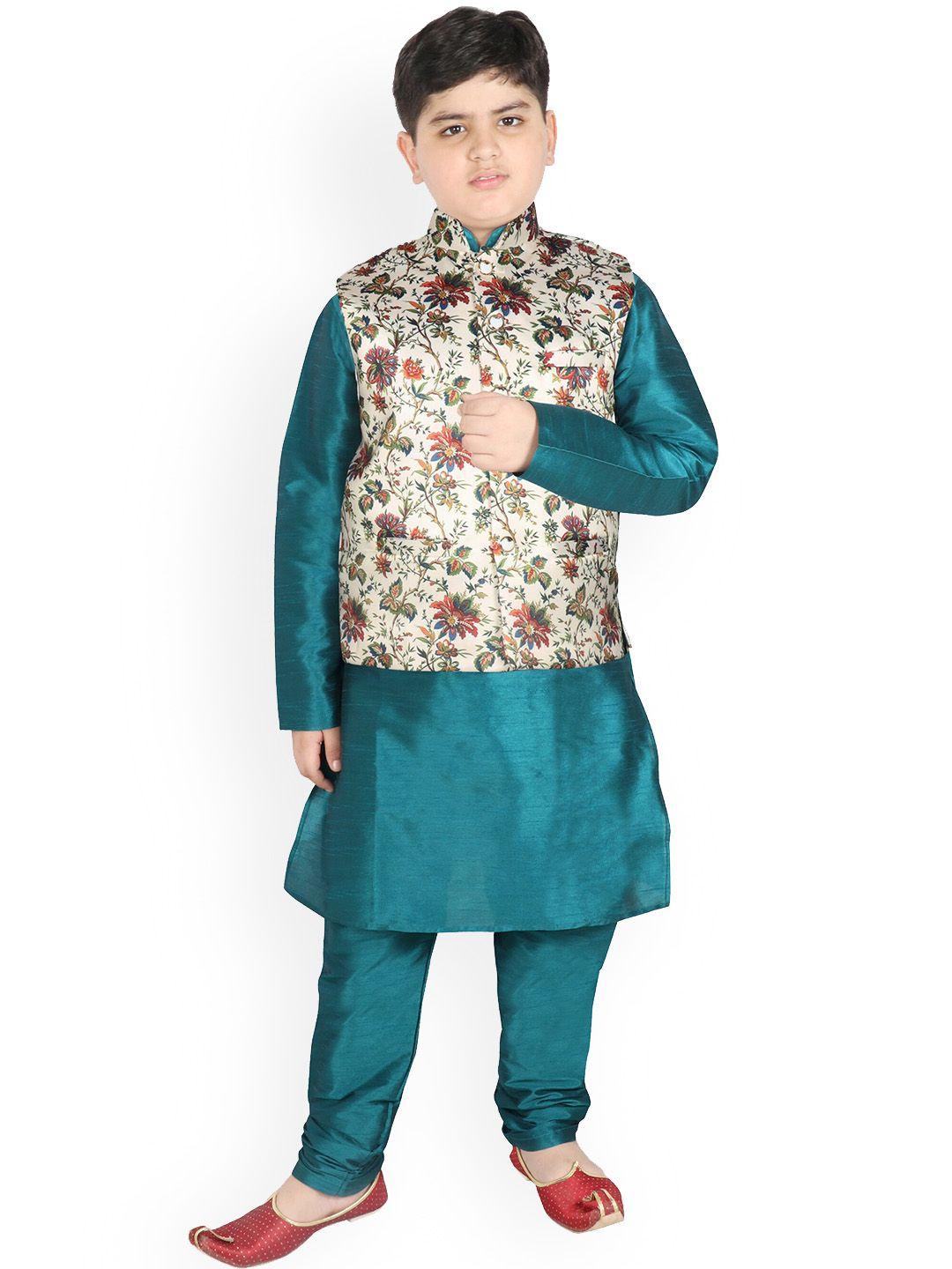 sg yuvraj boys ethnic motifs printed kurta with churidar & jacket