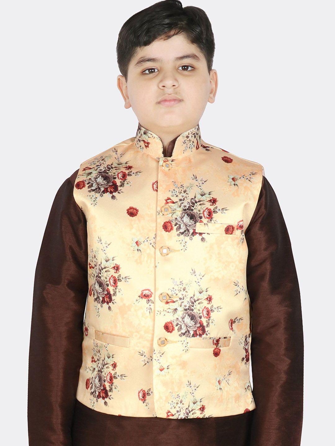 sg yuvraj boys floral printed satin nehru jacket