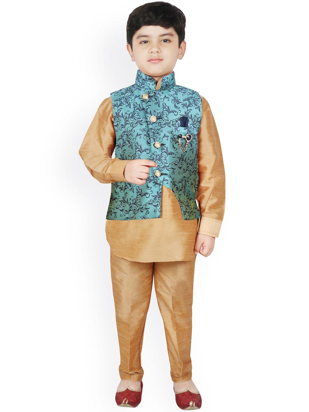 sg yuvraj boys gold-toned & blue solid kurta with pyjamas