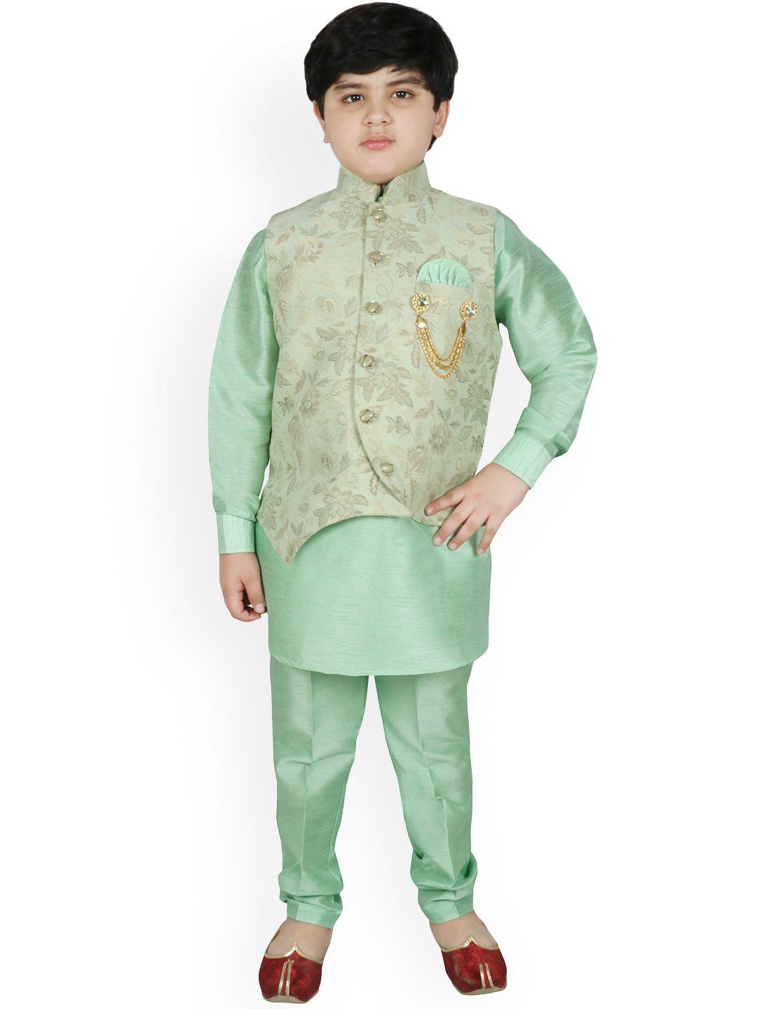 sg yuvraj boys green & beige solid kurta with churidar