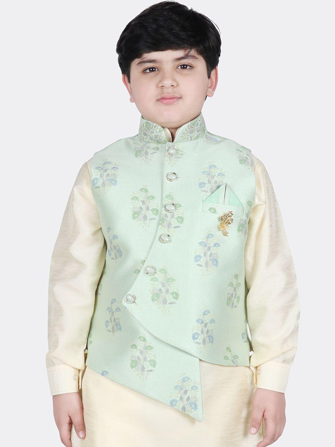 sg yuvraj boys green & blue floral print nehru jacket