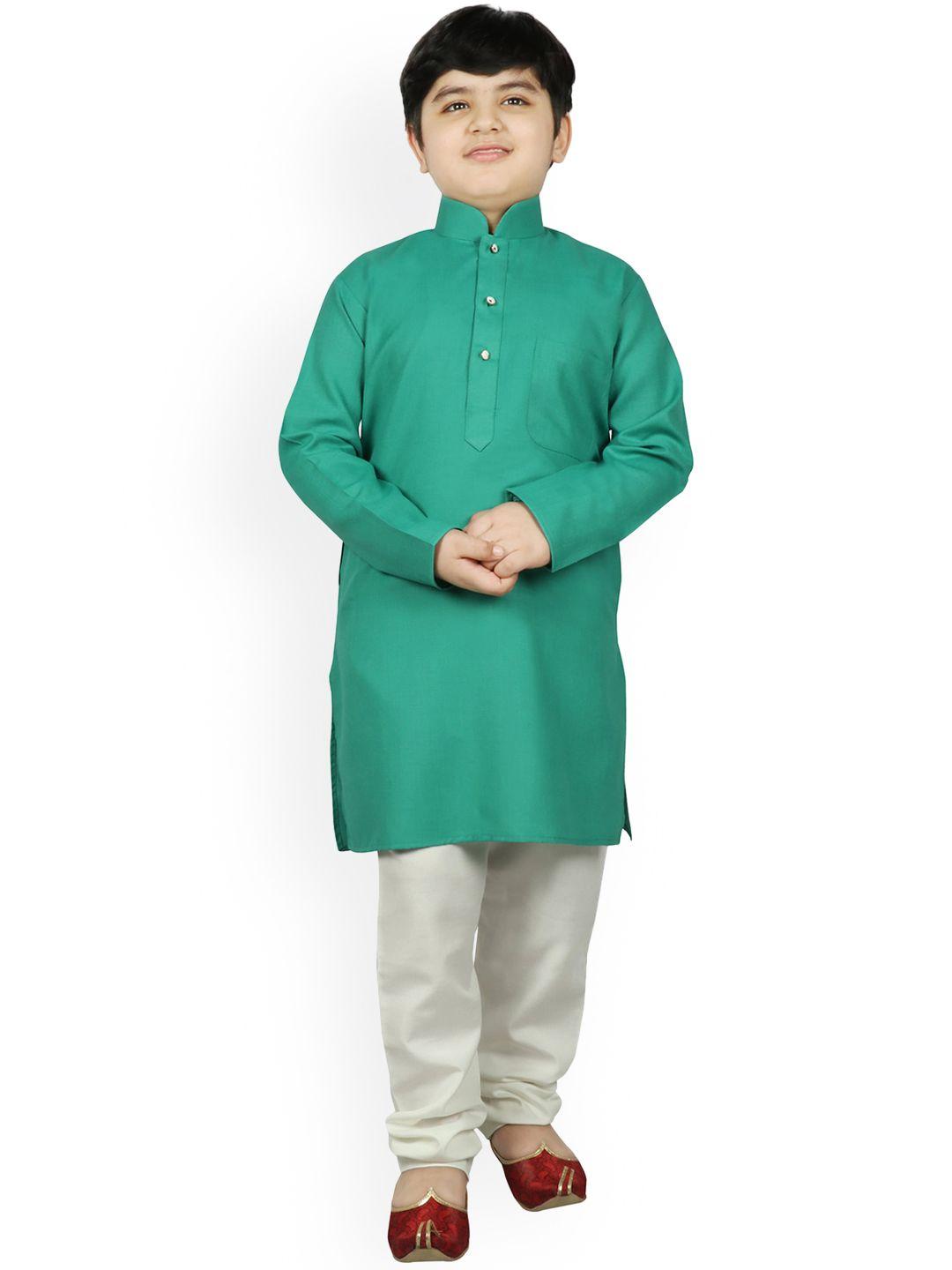 sg yuvraj boys green & off-white solid kurta with pyjama