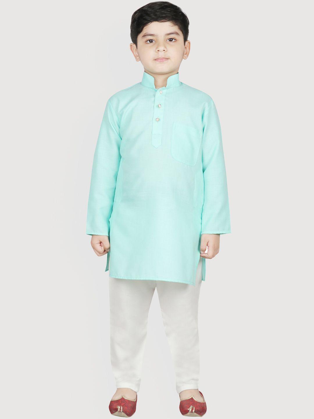 sg yuvraj boys green & white solid brocade kurta with pyjamas