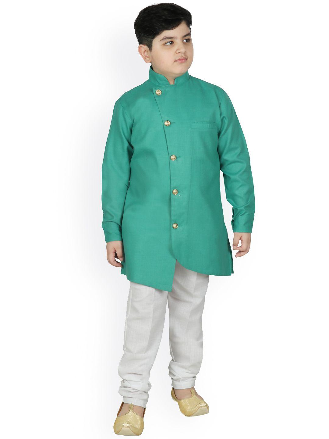 sg yuvraj boys green angrakha kurta with pyjamas