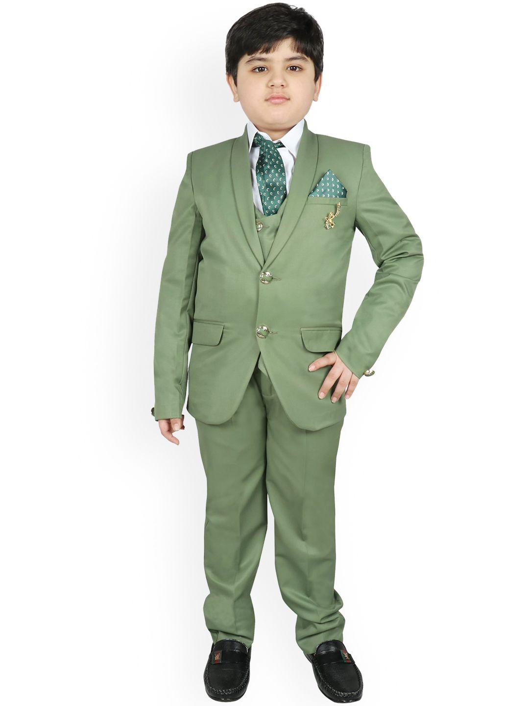 sg yuvraj boys green solid party suit set
