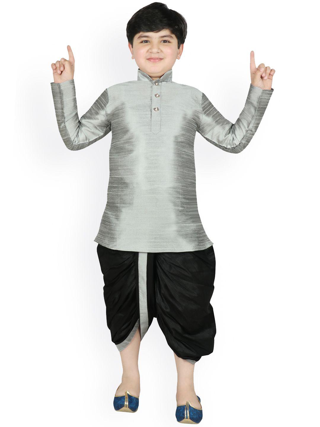 sg yuvraj boys grey & black solid kurta with dhoti pants