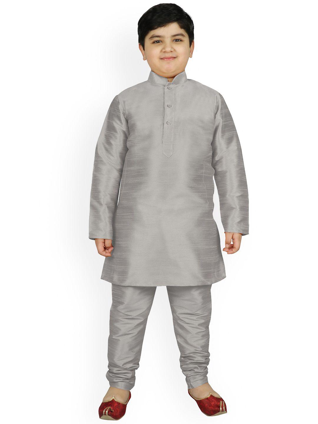 sg yuvraj boys grey regular raw silk kurta with churidar