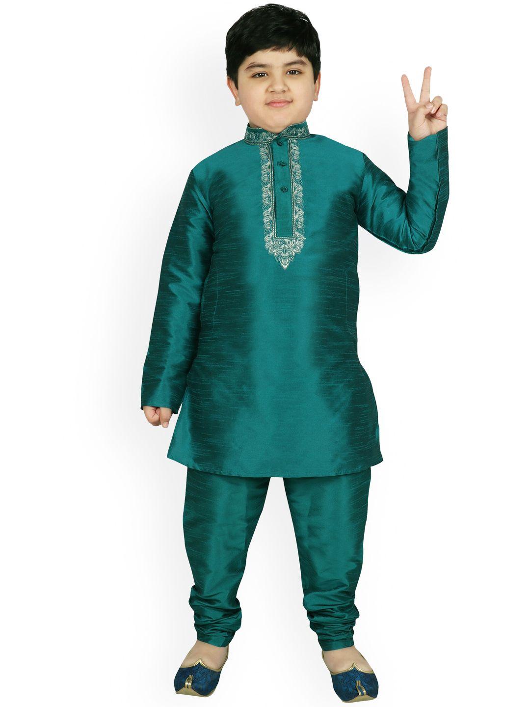 sg yuvraj boys mandarin collar thread work kurta with churidar