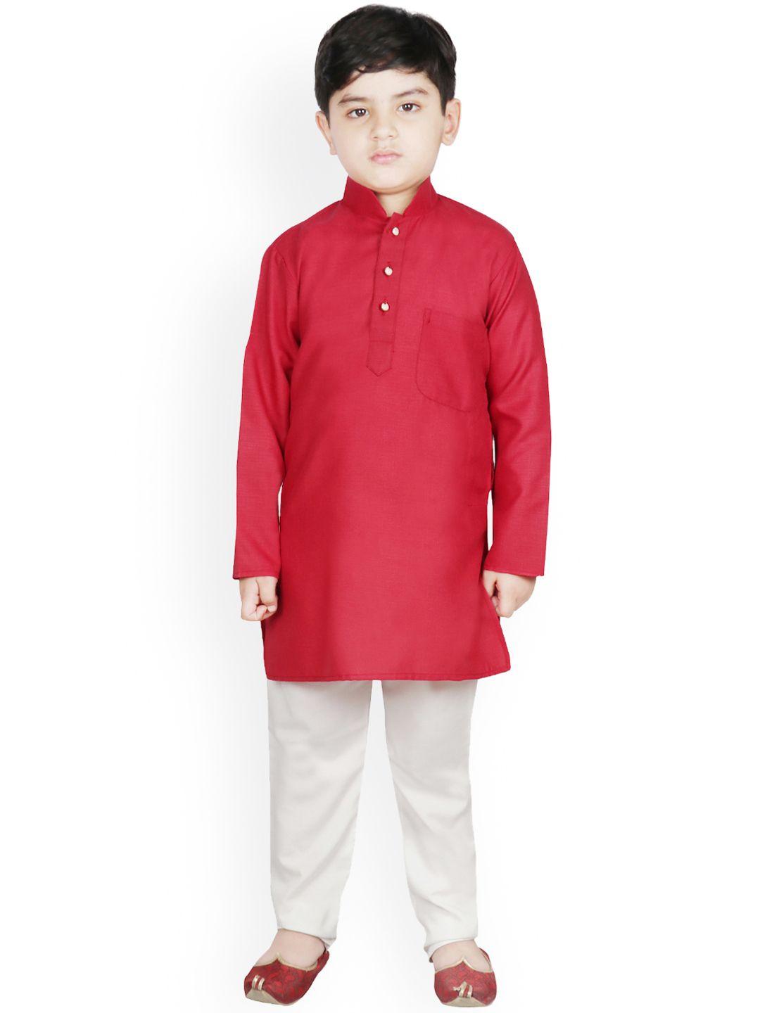sg yuvraj boys maroon & white solid kurta with pyjamas