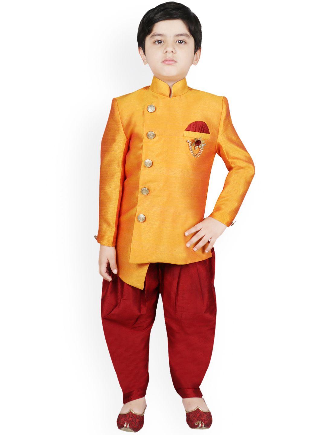 sg yuvraj boys mustard yellow & maroon sherwani set