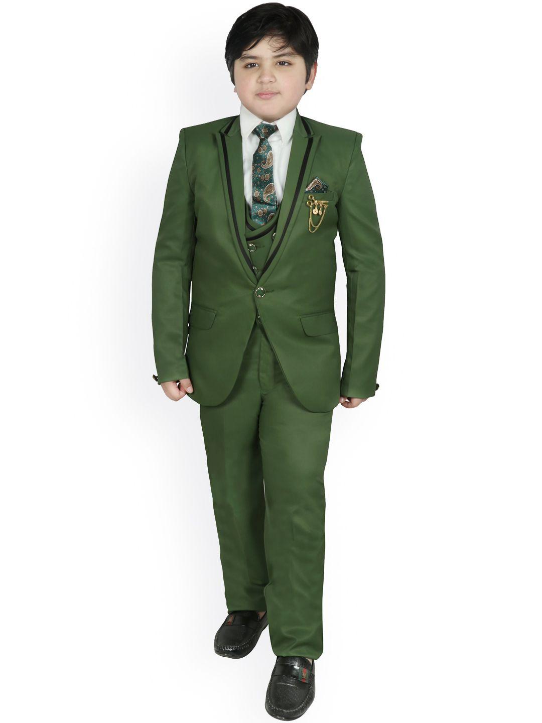 sg yuvraj boys olive green solid regular fit party suit- 4 pieces