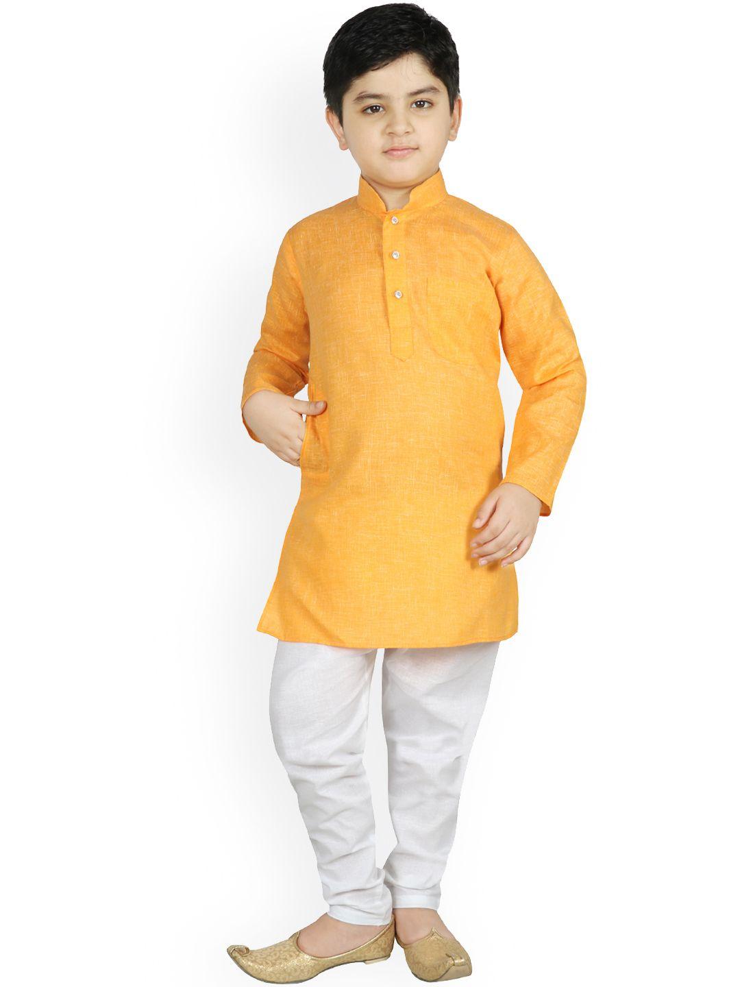 sg yuvraj boys orange & white solid kurta with pyjamas