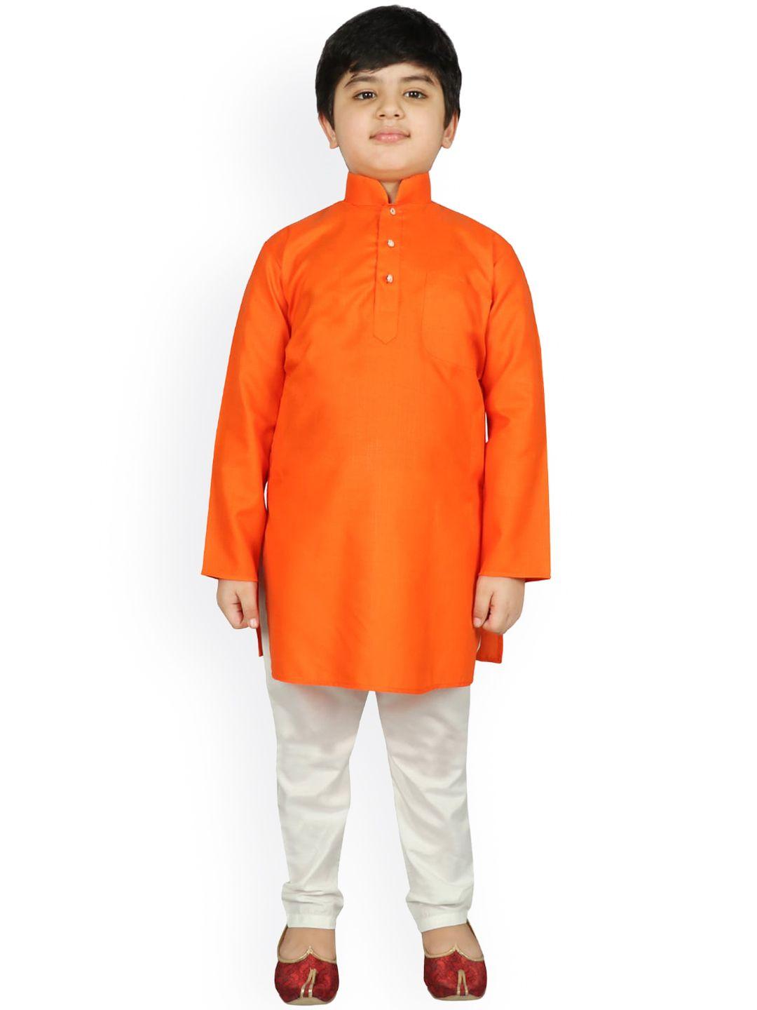 sg yuvraj boys orange & white solid kurta with pyjamas