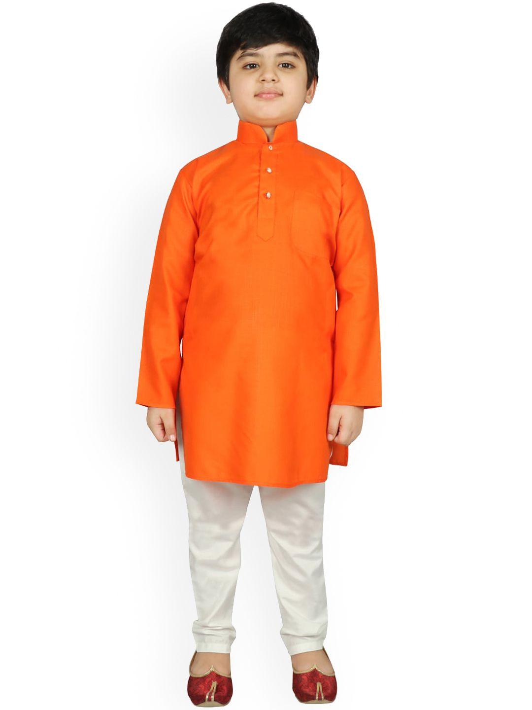 sg yuvraj boys orange & white solid kurta with pyjamas