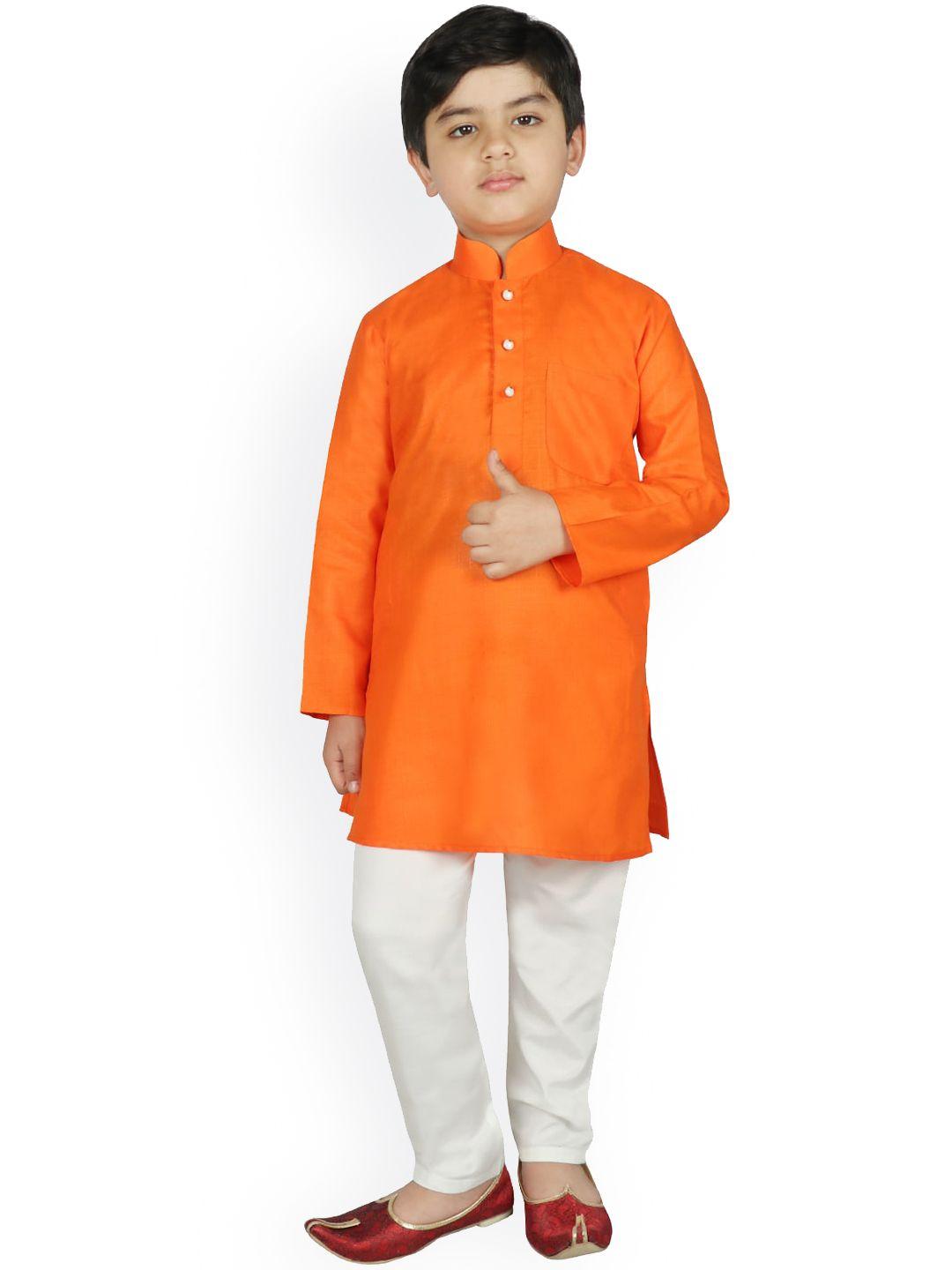 sg yuvraj boys orange solid kurta with pyjamas