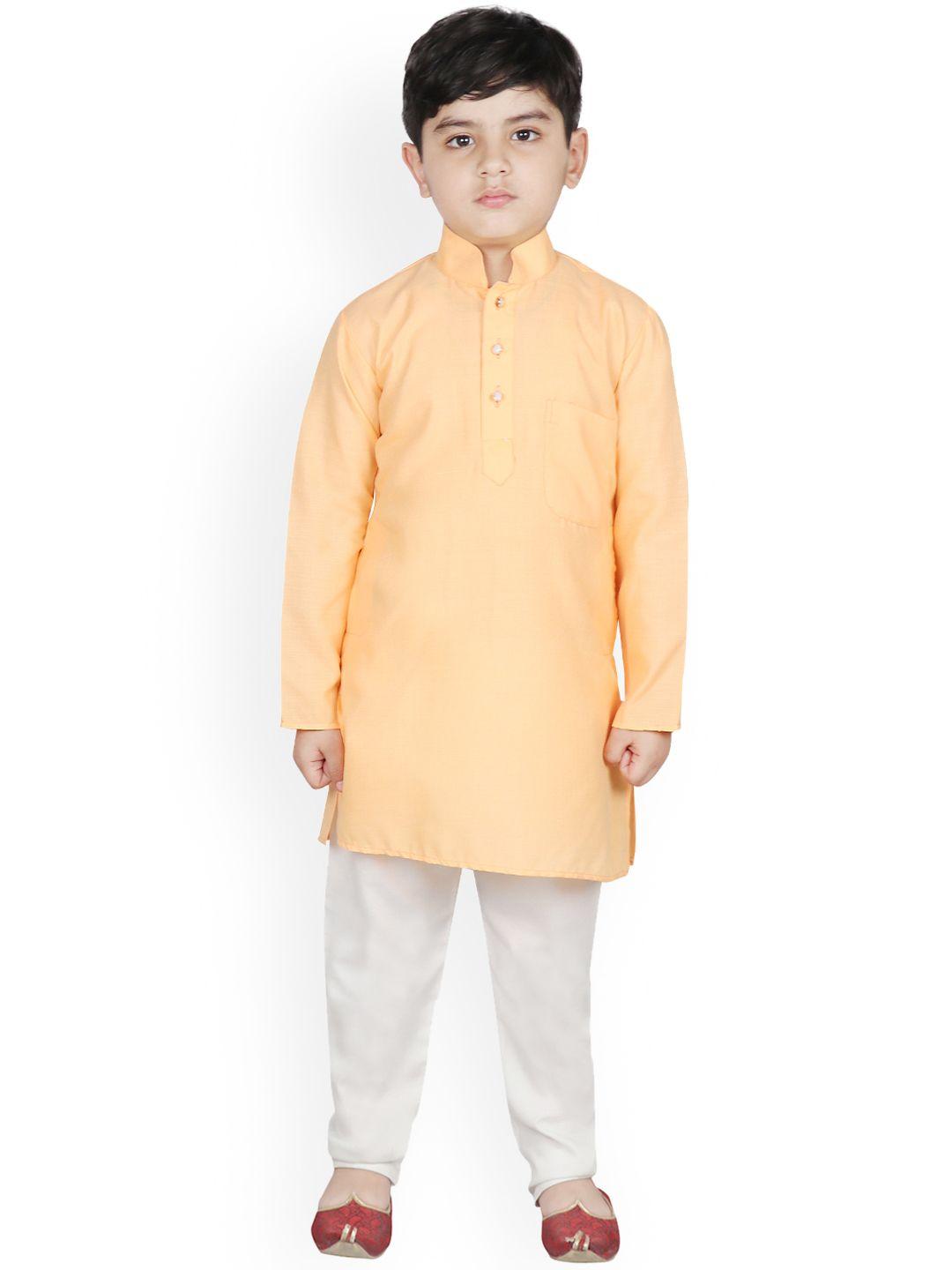 sg yuvraj boys peach-coloured & white solid kurta with pyjamas