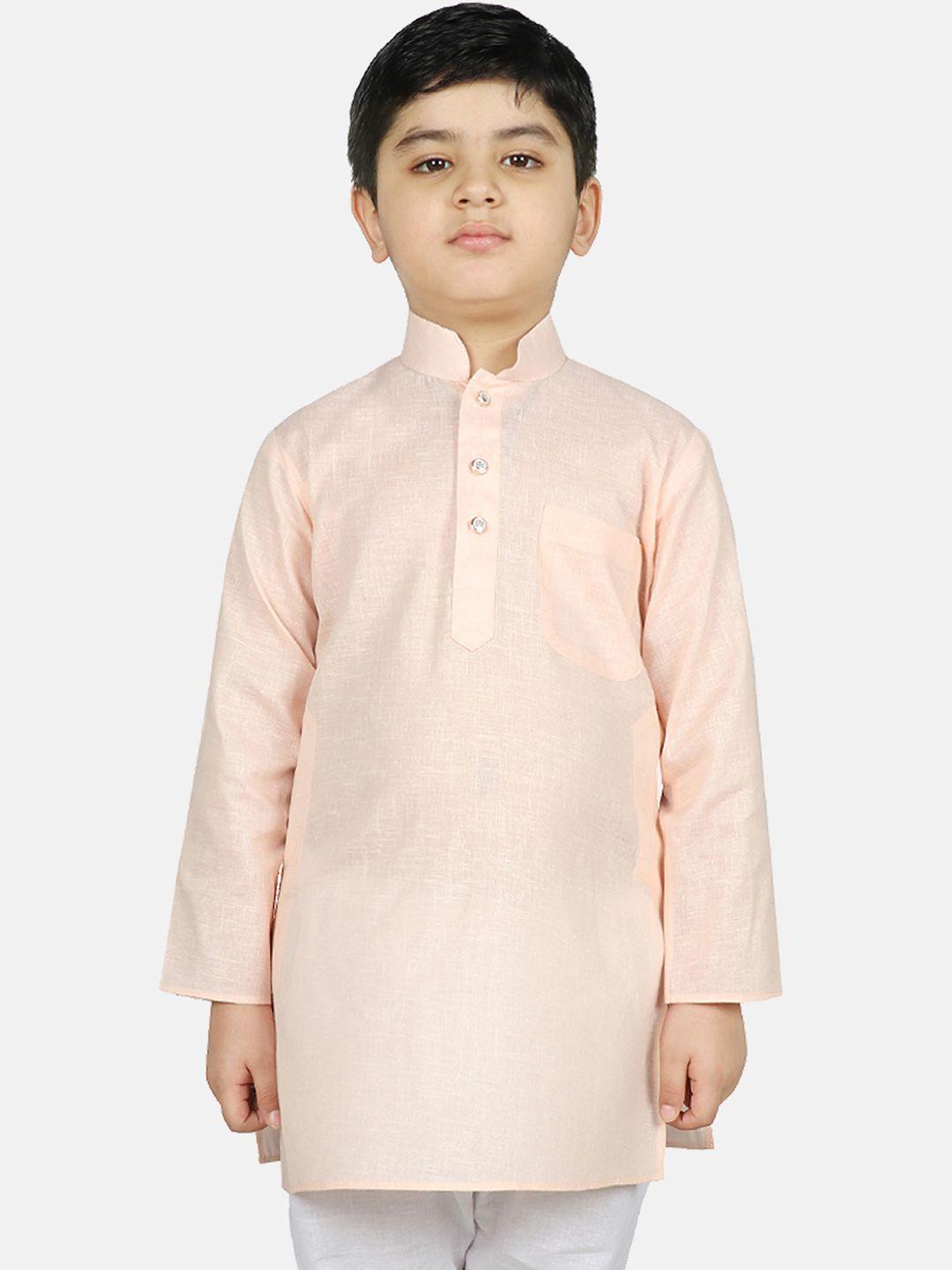 sg yuvraj boys peach-coloured solid straight kurta