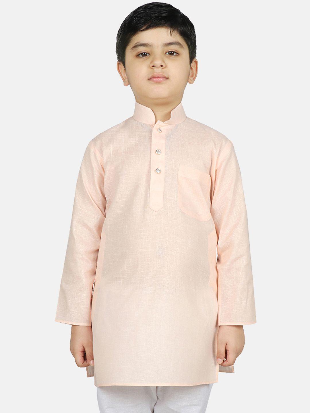 sg yuvraj boys peach-coloured woven design straight kurta
